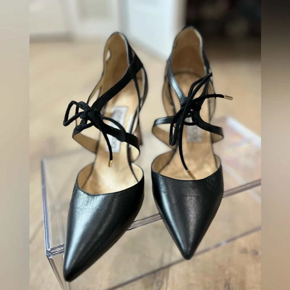 Jimmy Choo black leather heels. So cute. - Picture 1 of 9